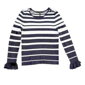 White House Black Market Navy Striped Long Sleeve Sweater Small